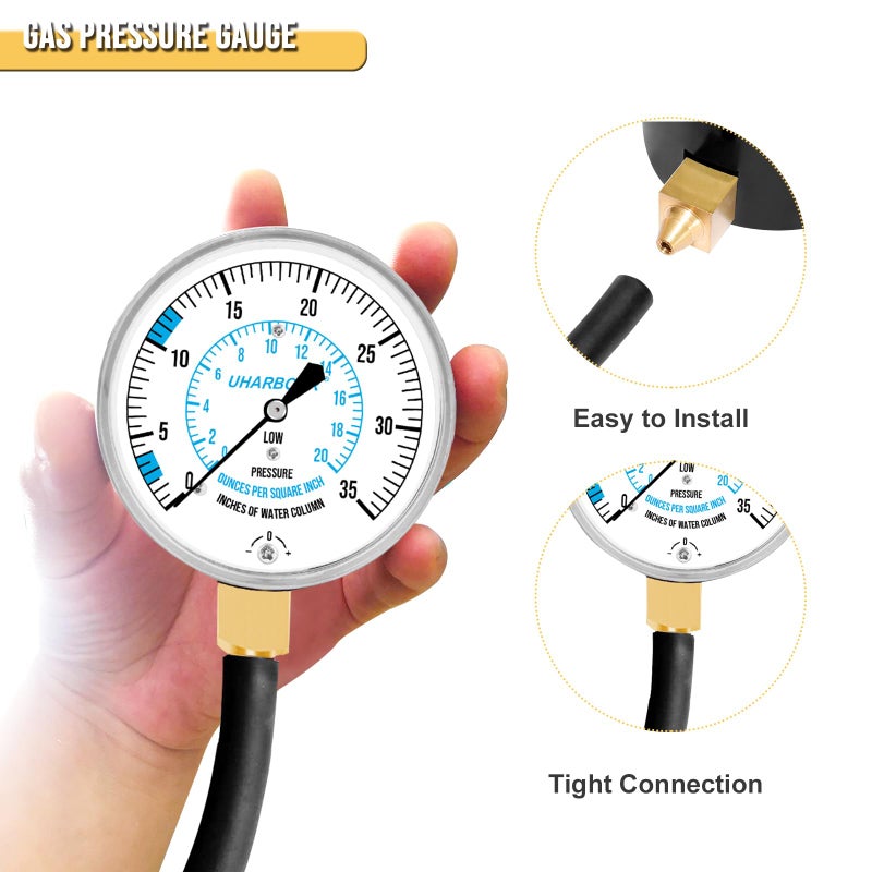 UHARBOUR Manometer Gas Pressure Tester  Manometer LP Gas Pressure Tester Gauge 0-35"" W.C  1/8"" NPT Fitting with Barbed Connection  40"" Hose - Image 3